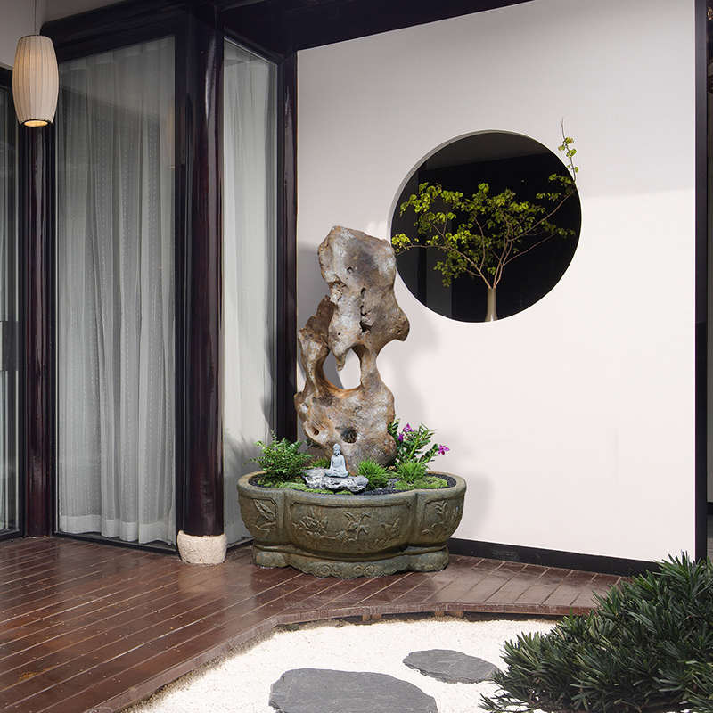 户外庭院太湖石假山造景花盆小花园布置仿石景观玄关装饰落地摆件