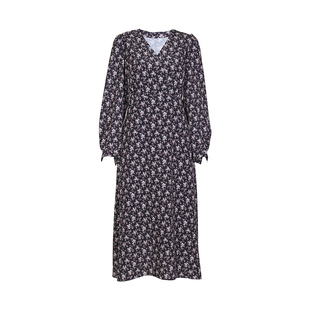 婉甸秋季日常上班咖底碎花长袖连衣裙连身1233N07RS5