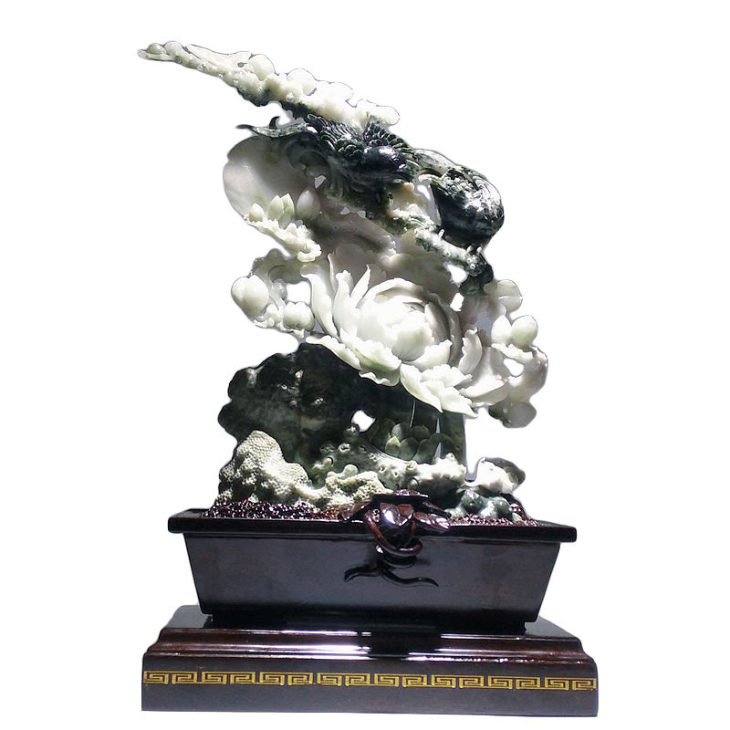 玉雕世家 花开富贵 花好月圆 独山玉立体花鸟新中式摆件 艺术礼品