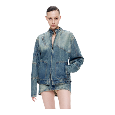 LEEWEI宽肩廓形洗水牛仔夹克外套