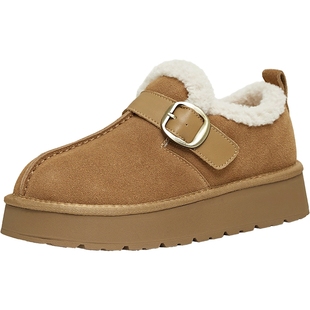 天美意暖茸茸厚底加绒勃肯毛毛鞋雪地靴女棉鞋短靴子2025冬季新款