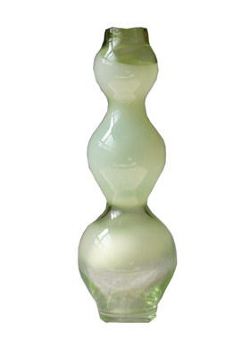 中古花器美式出口绿色葫芦手工玻璃大高吹制花瓶鲜花卧室客厅样板