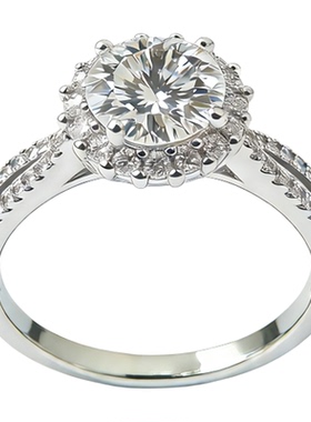 豪华圆包围镶莫桑石戒指两克拉莫桑石女戒银活口戒指厂家批发