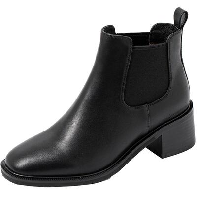 康莉2022年冬季粗跟切尔西靴真皮