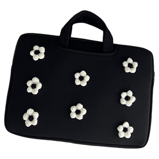原创ins高级感小众黑白花朵平板包ipad11寸 新款笔记本电脑收纳包13/14寸手提11寸平板包15.6寸苹果Mac内胆包