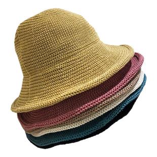 ins糖果色线绒韩版渔夫帽子女黑色青年春秋款休闲百搭缕空潮盆帽