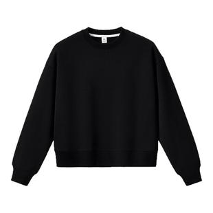 冬季黑色加绒卫衣女加厚2025新款秋冬无帽圆领舒适宽松短款上衣冬