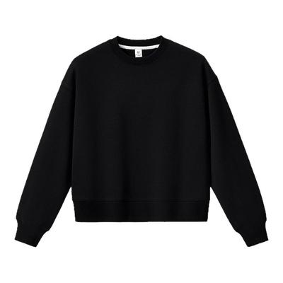 冬季黑色加绒卫衣女加厚2025新款秋冬无帽圆领舒适宽松短款上衣冬