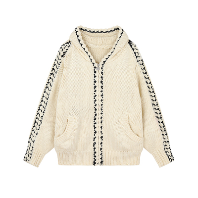 F PROJECT【塞特秋来信】op风～连帽拉链针织开衫钩花拼接外套