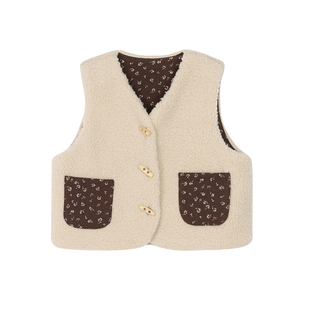 小O宝Okids童装宝宝马甲超好看小套装女2025冬装女童森系加绒套装