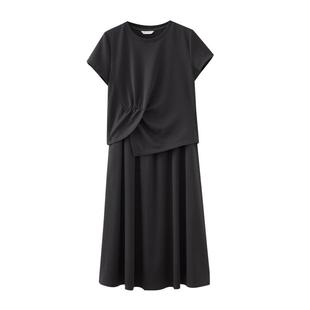 水云间女装 通勤圆领短袖上衣宽松A字半身裙套装2025夏季新款