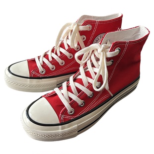 经典大红色帆布鞋女韩版ulzzang百搭ins女鞋2026情侣款高帮板鞋潮