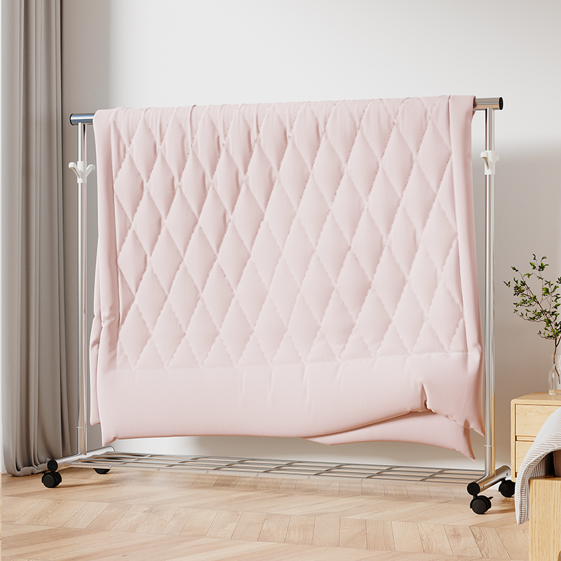 不锈钢落地伸缩式晾衣架家用阳台晒被架简易卧室移动单杆挂衣帽架