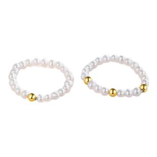 周六福黄18K珍珠戒指女圆形淡水珍珠优雅复古指环送女友新年礼物