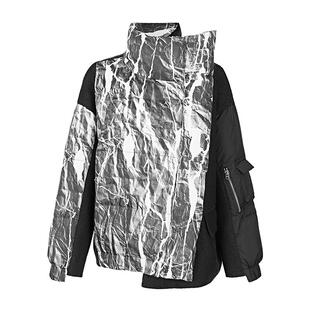 sdeer圣迪奥冬装女装高领水墨涂鸦不规则拼接短款羽绒服S21482441