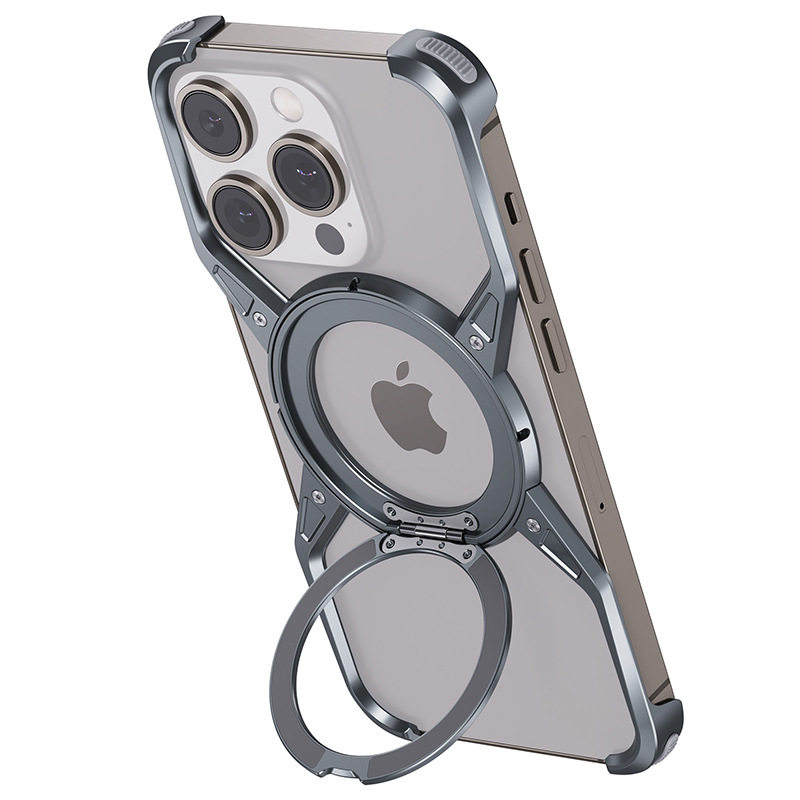 适用苹果16promax X手机壳铝合金无边框镂空散热iphone15pro保护套14新款13指环支架防摔金属高级感磁吸