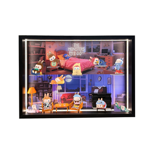 拉布布凌晨一点带灯展示盒场景收纳可壁挂相框盲盒收纳展示