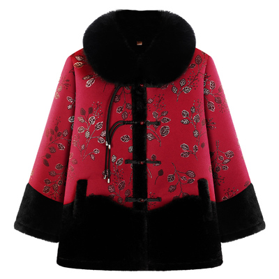 奶奶保暖洋气棉服加厚老太太冬装加绒外套中老年女装时尚妈妈棉袄