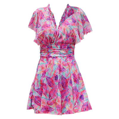 特步女士泳衣连体时尚木耳边设计