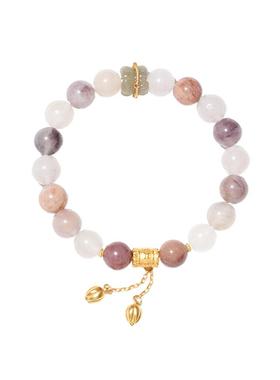 心喜【心喜好运系列】金丝玉手串银镀金和田玉彩宝双头莲手串礼物