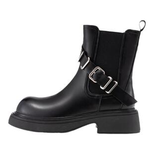 奥康 女鞋冬季厚底英伦风烟筒靴皮带扣机车增高显瘦时装靴