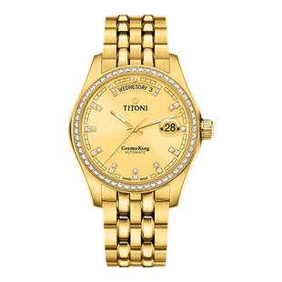 Titoni梅花手表品牌宇宙腕表日历星期夜光钢带瑞士机械男表金表