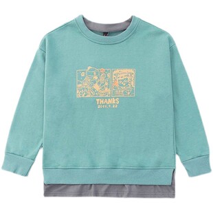 男童卫衣纯棉2024新款春装儿童衣服中大童春秋款帅气假两件上衣潮