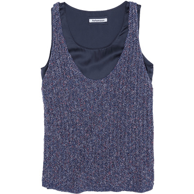 fafamoon设计师品牌夏季时尚休闲宽松钩花背心女罗纹收边