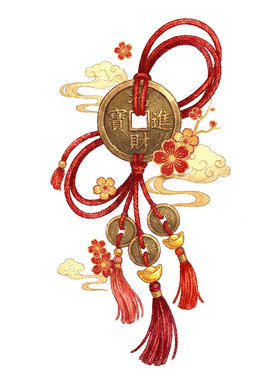 新年呈祥招财中式祝福彩色纹身贴