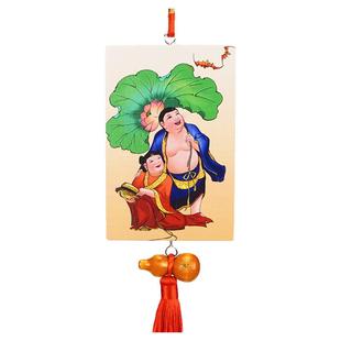 和合二圣挂件家用客厅卧室床头摆件结婚新房夫妻和合木雕葫芦挂饰