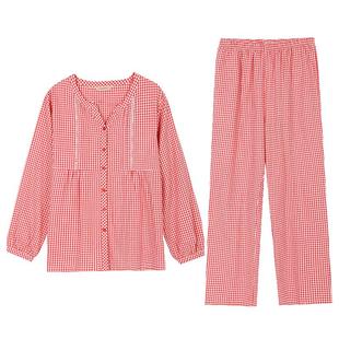 秋鹿梭织格子睡衣女款秋季2025新款纯棉时尚网红居家服女春秋套装