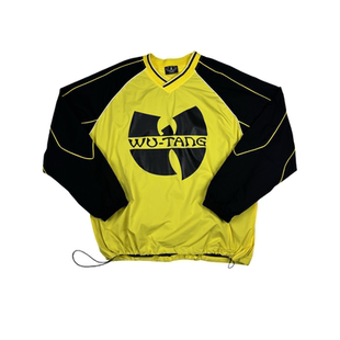 武当帮Wu-Tang嘻哈风长袖棒球服男黄黑撞色V领外套