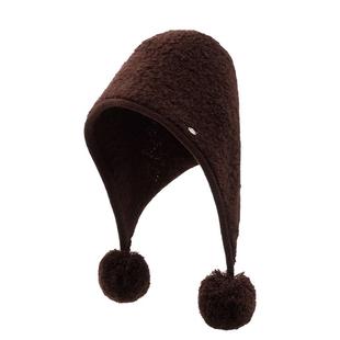 漫步维港！自由系咖色两球帽子100%美利奴羊毛百搭毛绒帽女套头帽