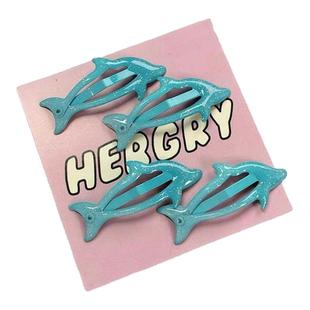 可爱蓝色海洋小海豚发夹女前额bb夹发饰甜美微闪边夹侧边夹子头饰