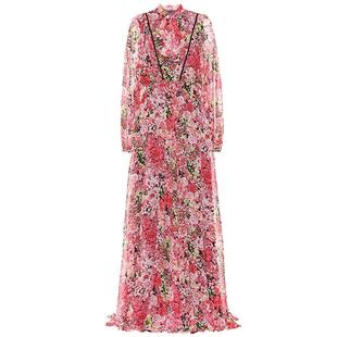 复古碎花连衣裙礼服裙女小众高端气质长裙及踝春秋轻奢设计感裙子