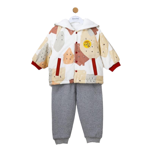 象比家族婴儿夹棉套装秋冬季宝宝加厚保暖连帽棉袄外出服两件套