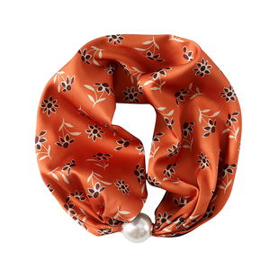 围脖女春秋薄款三角丝巾小长条护颈围巾百搭装饰珍珠磁吸扣假领子