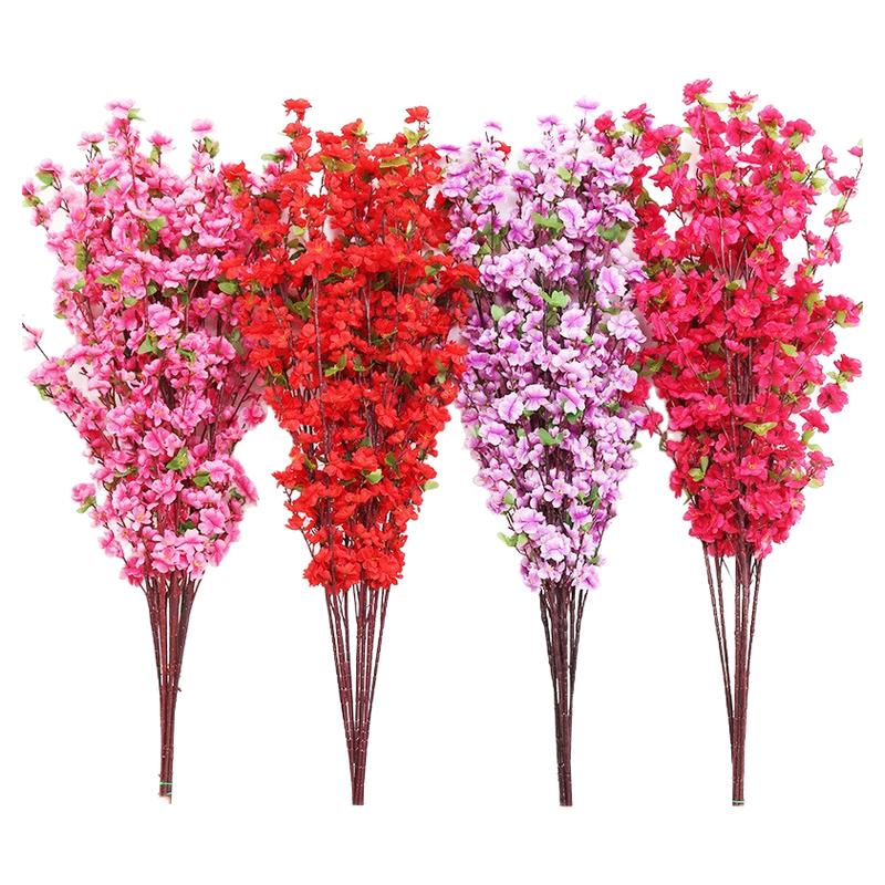 仿真桃花枝假花单支干花樱花客厅摆件树枝腊梅花绢花假树造景装饰