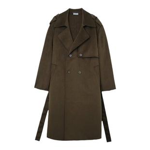 Eli 廓形韩系宽松简约军咖毛呢大衣复古美拉德厚款保暖毛呢大衣