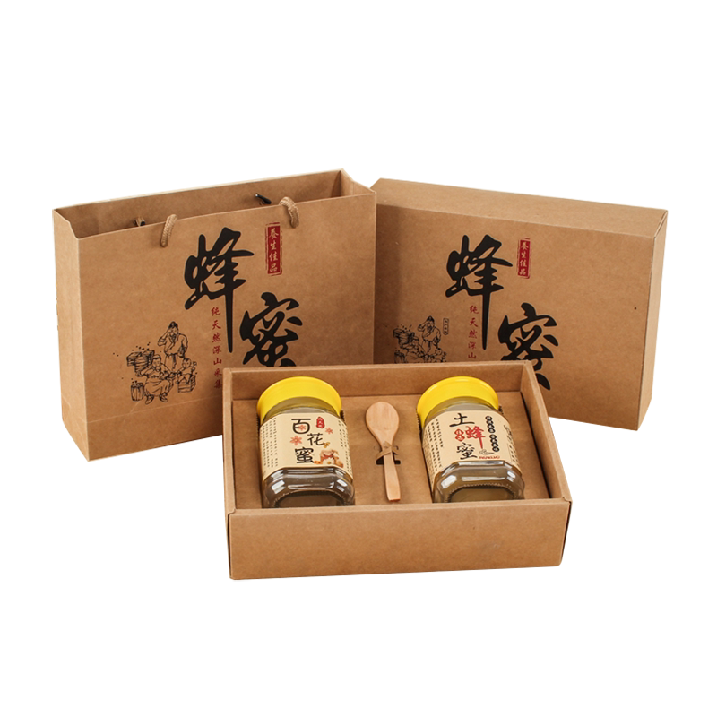 野生蜂蜜手提袋牛皮纸包装盒定制
