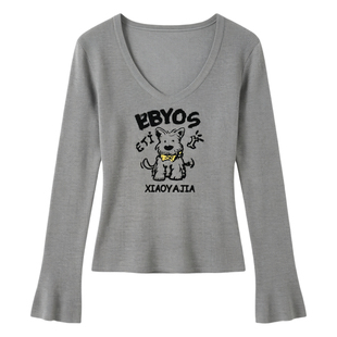 灰色内搭针织衫女生2026春秋冬季超火别致低领修身长袖t恤上衣ins