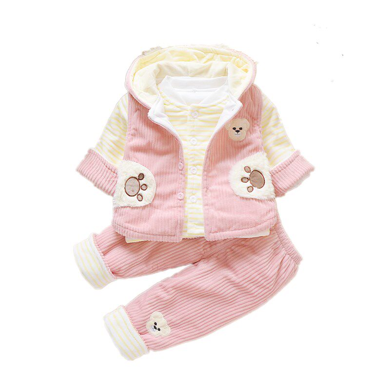 01-3岁女宝宝秋装加厚套装6-12个月8新生婴儿9薄棉衣服秋冬三件套