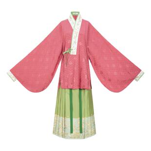 花朝记｜春分｜明制汉服马面裙对穿交短衫织金妆花桃红传统日常款