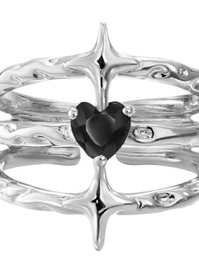 暗黑冷淡风四芒星荆棘锆石开口戒