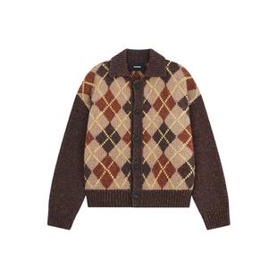 【明星同款】WE11DONE25秋冬男女同款菱格纹开衫休闲学院风