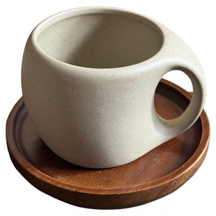 KAKELOO陶瓷咖啡杯中式复古粗陶杯木垫杯下午茶杯杯碟套装马克杯