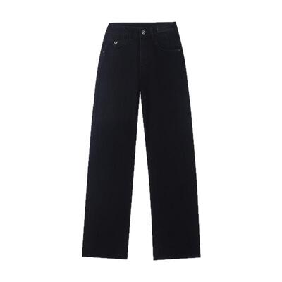 黑色直筒牛仔裤女2025窄版阔腿裤