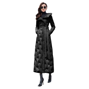 长款收腰羽绒服女到脚踝2024冬季时尚新款黑色过膝轻薄外套超长