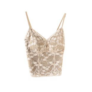 法式磨绒蕾丝无痕内衣磨绒保暖吊带背心带胸垫内搭甜美可外穿打底