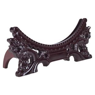 陶瓷装饰盘龙架双龙头展示支架摆设挂盘摆件木质底座圆盘子木托架